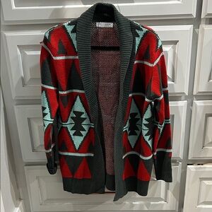 Western Tribal Cardigan - Red, Black, and Green